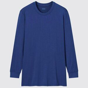 Uniqlo Heattech Lightweight Base Layer Long Sleeve Tee T-Shirt Top, M, Blue